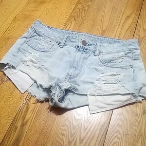 AMERICAN EAGLE JEAN SHORTS WOMENS 8 BLUE Preowned Denim Distressed Ripped Holes